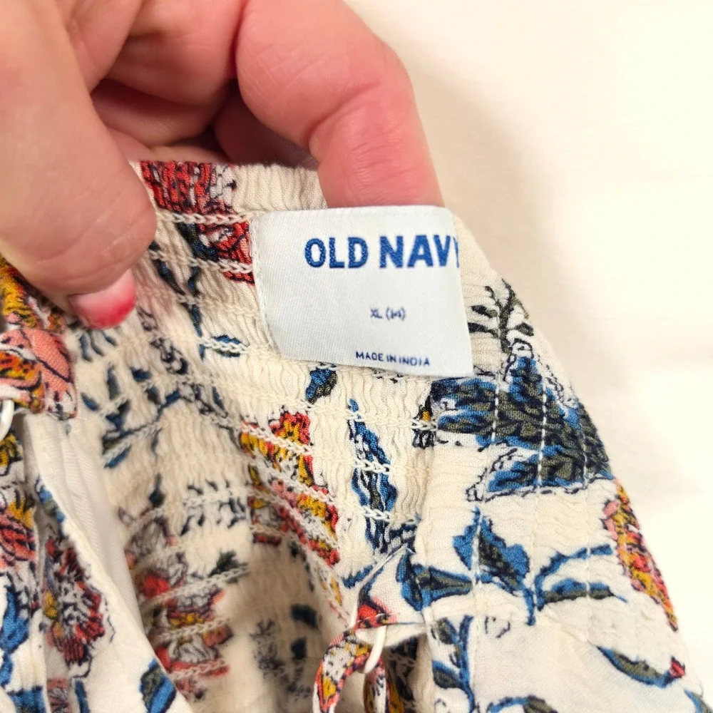 Old Navy Tiered Maxi‎ Dress Girls XL 14 Cream Floral Cottagecore Boho Coastal
